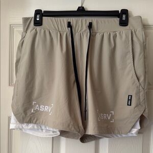 ASRV Tan Athletic Shorts with Elastic Waistband